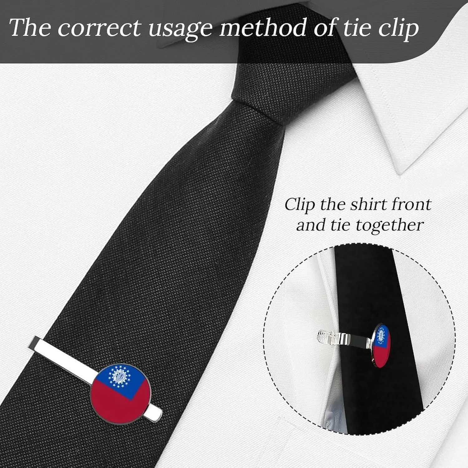 Morocco Flag Fashion Tie Clips for Men Women, 2 Pack Tie Bar Set,Accessory for Western-style Clothes Shirt Work