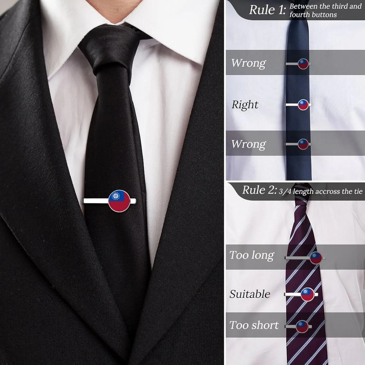 Morocco Flag Fashion Tie Clips for Men Women, 2 Pack Tie Bar Set,Accessory for Western-style Clothes Shirt Work