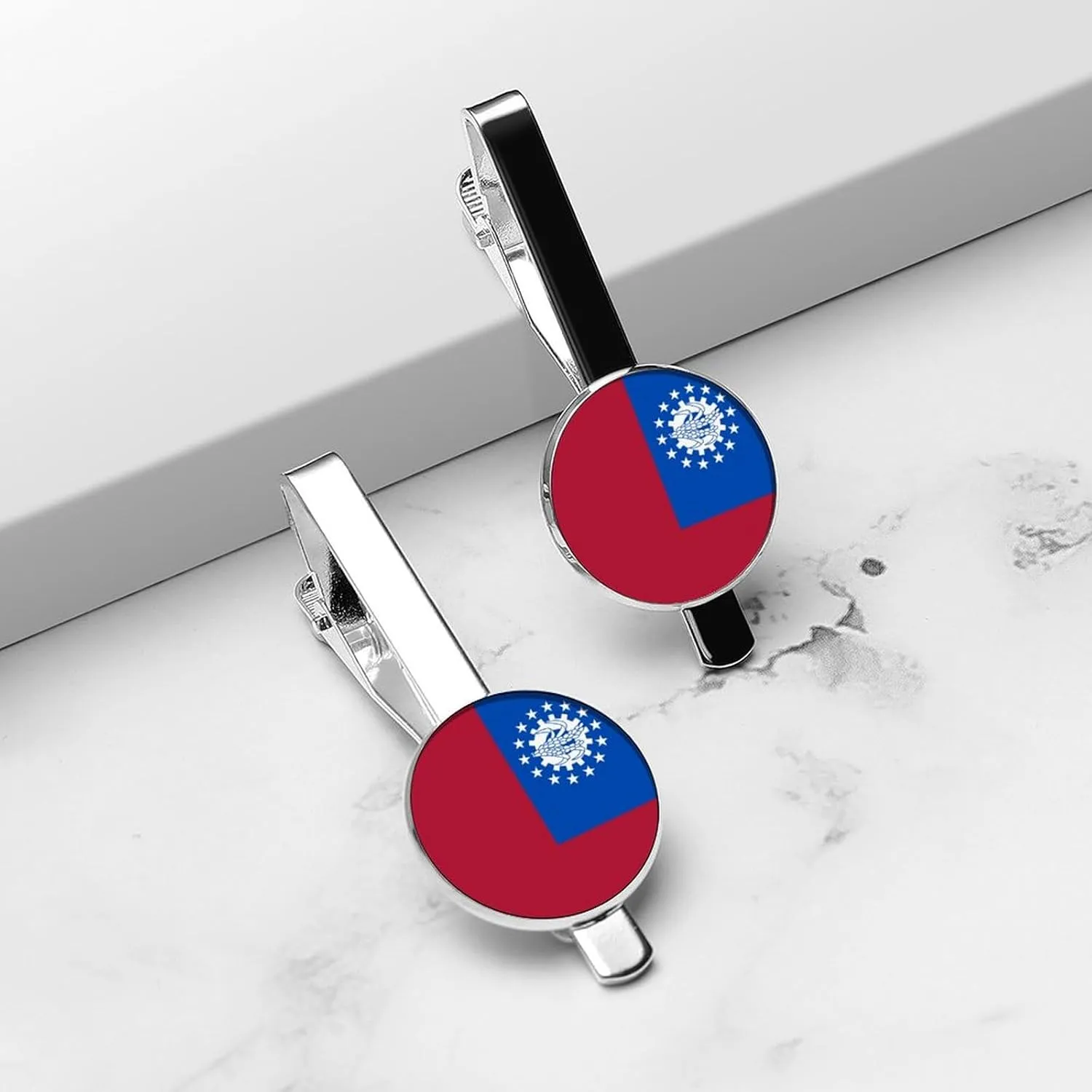 Morocco Flag Fashion Tie Clips for Men Women, 2 Pack Tie Bar Set,Accessory for Western-style Clothes Shirt Work