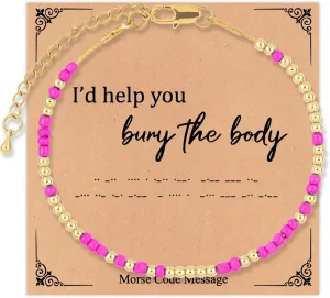 Morse Code Bracelets For Women, Gold Silver Beaded Trendy Bracelet I'll Help You Bury the Body Bracelet Friendship Couple Bracelet Christmas Thanksgiving Birthday Jewelry Meaningful Gift