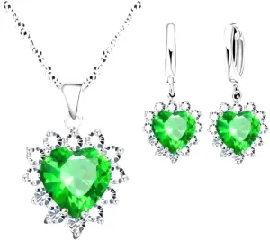 Mother's Day Gift- Elegant Sterling Silver Classic Heart Design Jewelry Set- Simulated Gemstones Pendant Necklace & Earrings with Crystal Halo- Love That Shines- Stunning Gift for Women Mom Wife Her