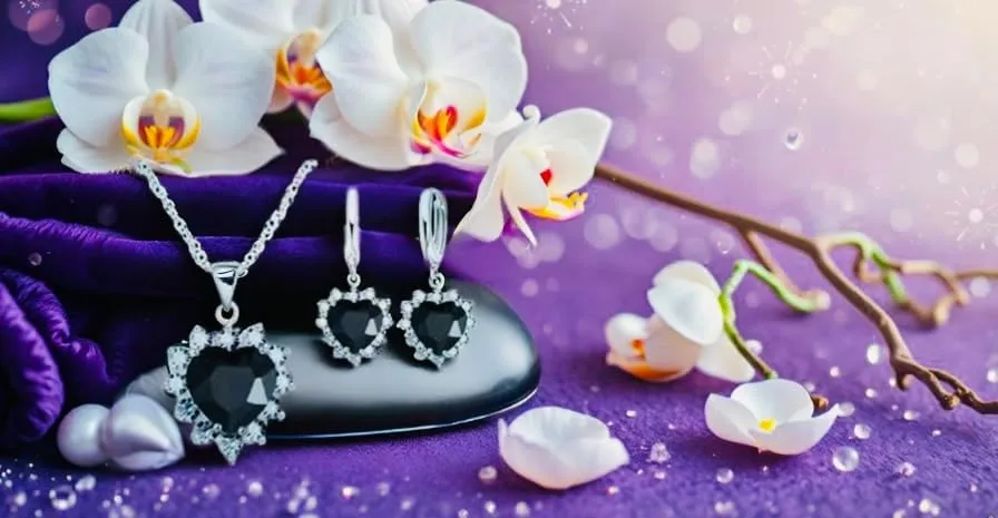 Mother's Day Gift- Elegant Sterling Silver Classic Heart Design Jewelry Set- Simulated Gemstones Pendant Necklace & Earrings with Crystal Halo- Love That Shines- Stunning Gift for Women Mom Wife Her
