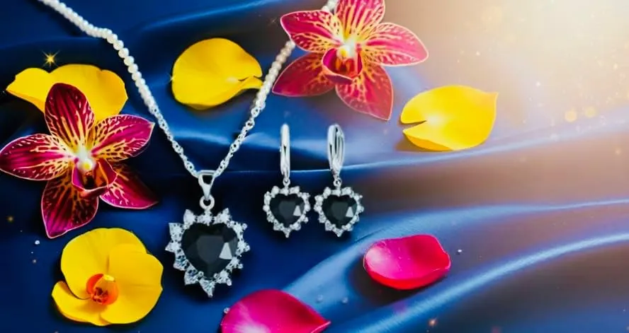 Mother's Day Gift- Elegant Sterling Silver Classic Heart Design Jewelry Set- Simulated Gemstones Pendant Necklace & Earrings with Crystal Halo- Love That Shines- Stunning Gift for Women Mom Wife Her