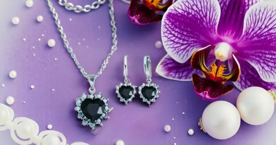 Mother's Day Gift- Elegant Sterling Silver Classic Heart Design Jewelry Set- Simulated Gemstones Pendant Necklace & Earrings with Crystal Halo- Love That Shines- Stunning Gift for Women Mom Wife Her