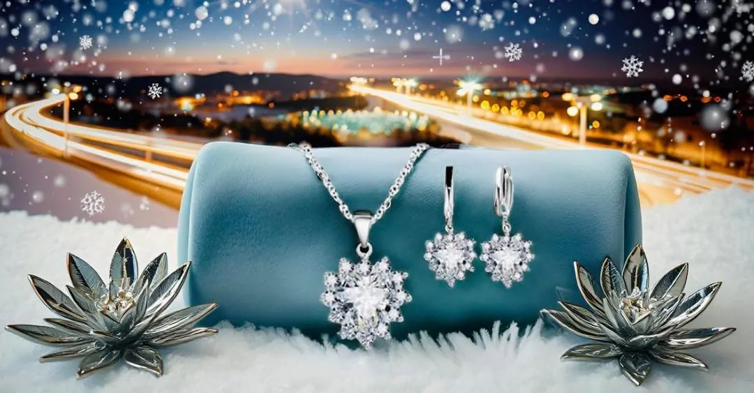 Mother's Day Gift- Elegant Sterling Silver Classic Heart Design Jewelry Set- Simulated Gemstones Pendant Necklace & Earrings with Crystal Halo- Love That Shines- Stunning Gift for Women Mom Wife Her