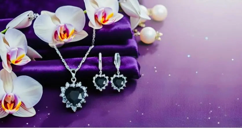 Mother's Day Gift- Elegant Sterling Silver Classic Heart Design Jewelry Set- Simulated Gemstones Pendant Necklace & Earrings with Crystal Halo- Love That Shines- Stunning Gift for Women Mom Wife Her