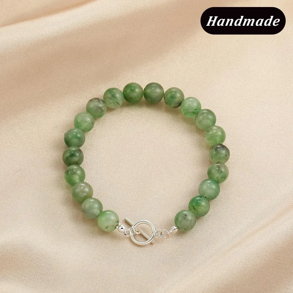 Mothers Day Gifts - 925 Sterling Silver Natural Green Jade Crystal Bracelet Charm Healing Anxiety Relief Good Luck Positive Energy Feng Shui Gemstone Birthstone Beaded Jewelry for Women