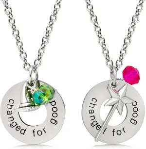 Movie Inspired Pendant Necklaces - 2PCS Witch Lovers Wizard Gift Witch Necklace with Stainless Steel Ring Beads Staff or Magical Hat Pendant Jewelry Gifts for Women Men Friendship Necklace