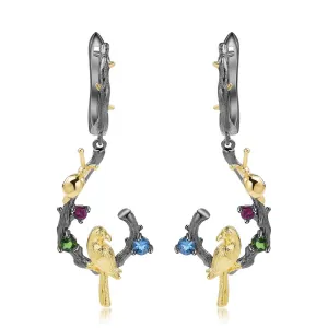 Multi Color Dangling Bird Earrings