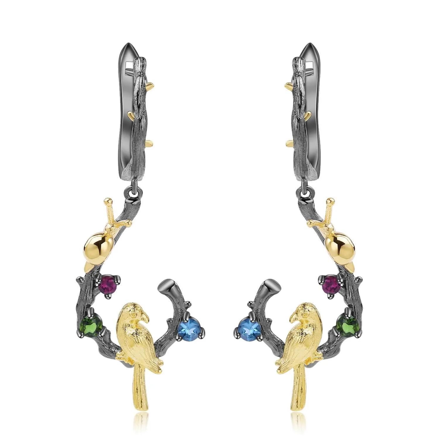 Multi Color Dangling Bird Earrings