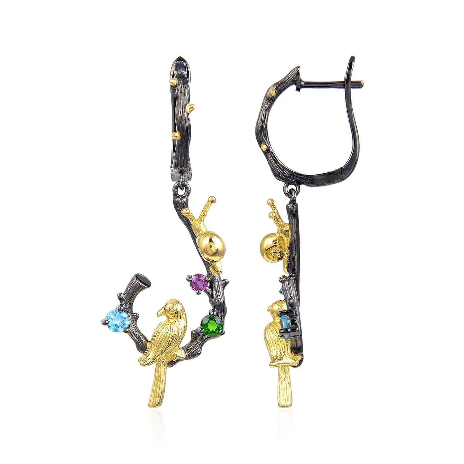 Multi Color Dangling Bird Earrings