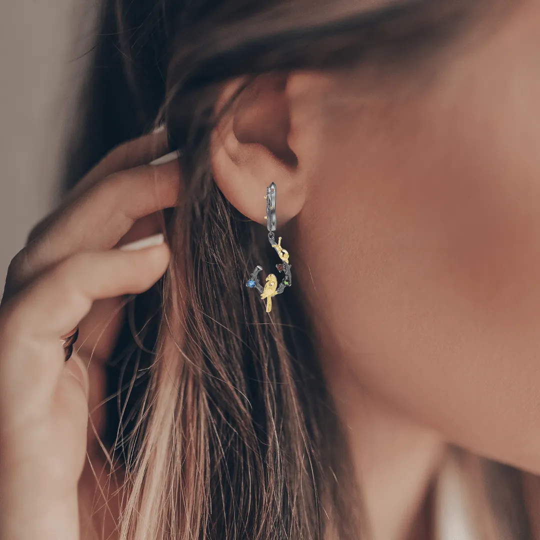 Multi Color Dangling Bird Earrings
