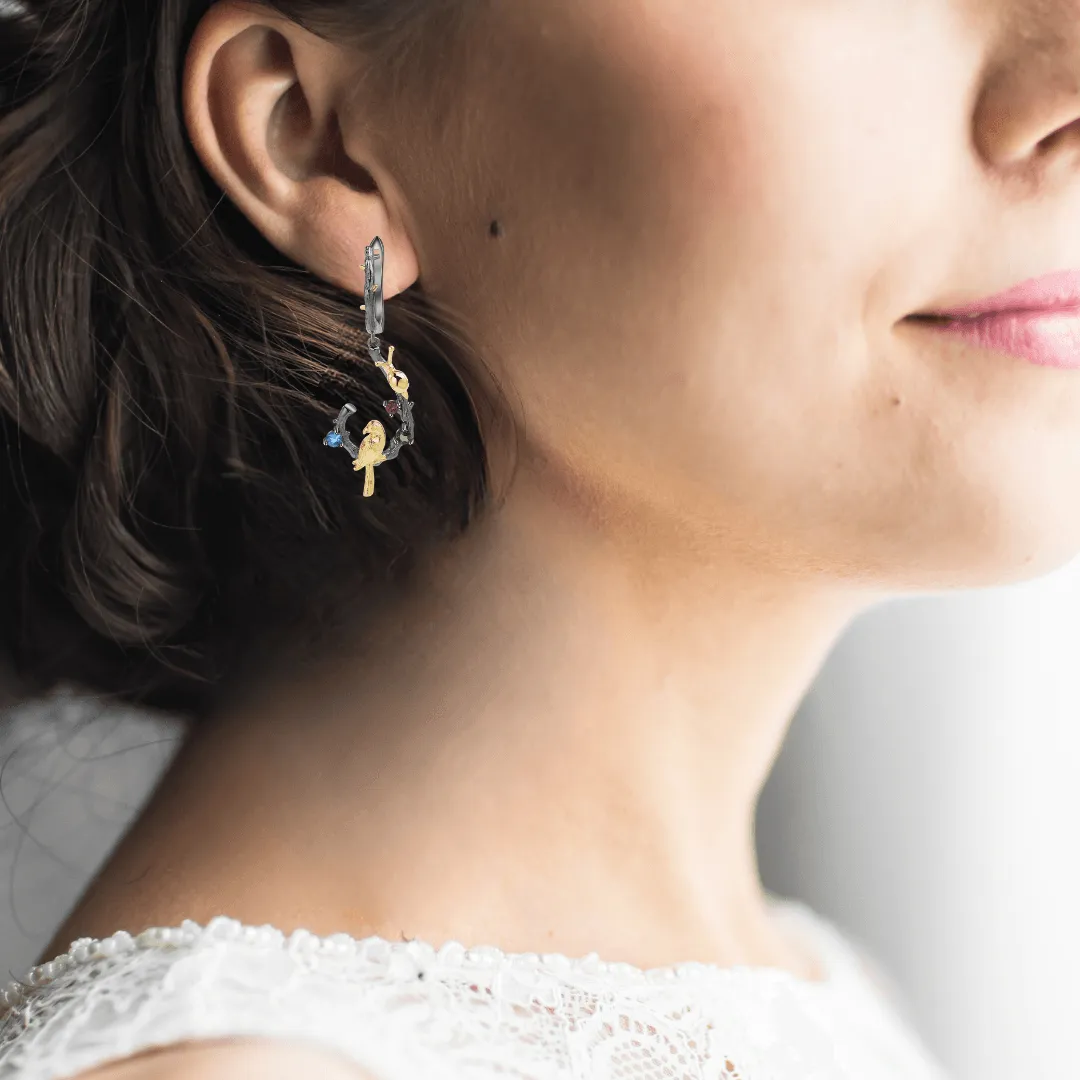Multi Color Dangling Bird Earrings