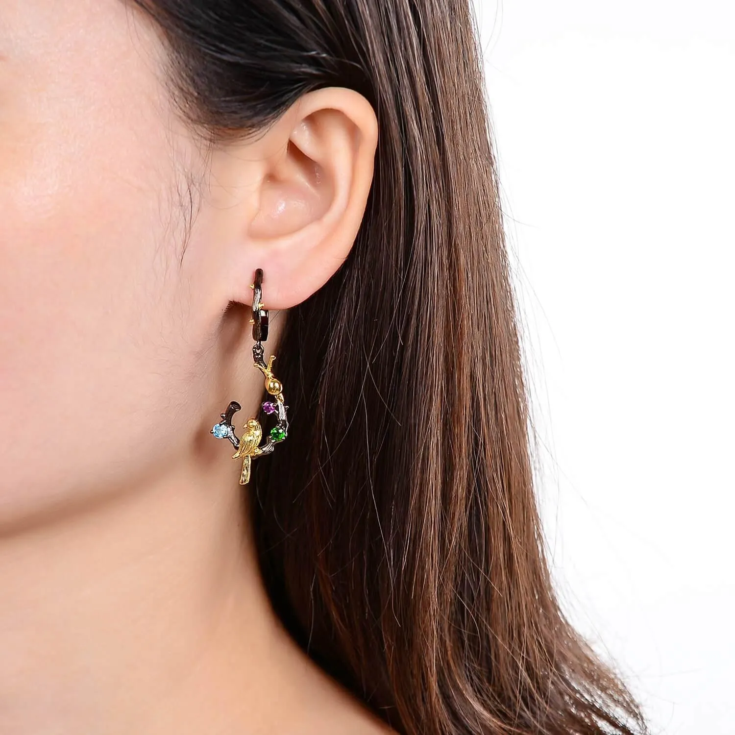 Multi Color Dangling Bird Earrings