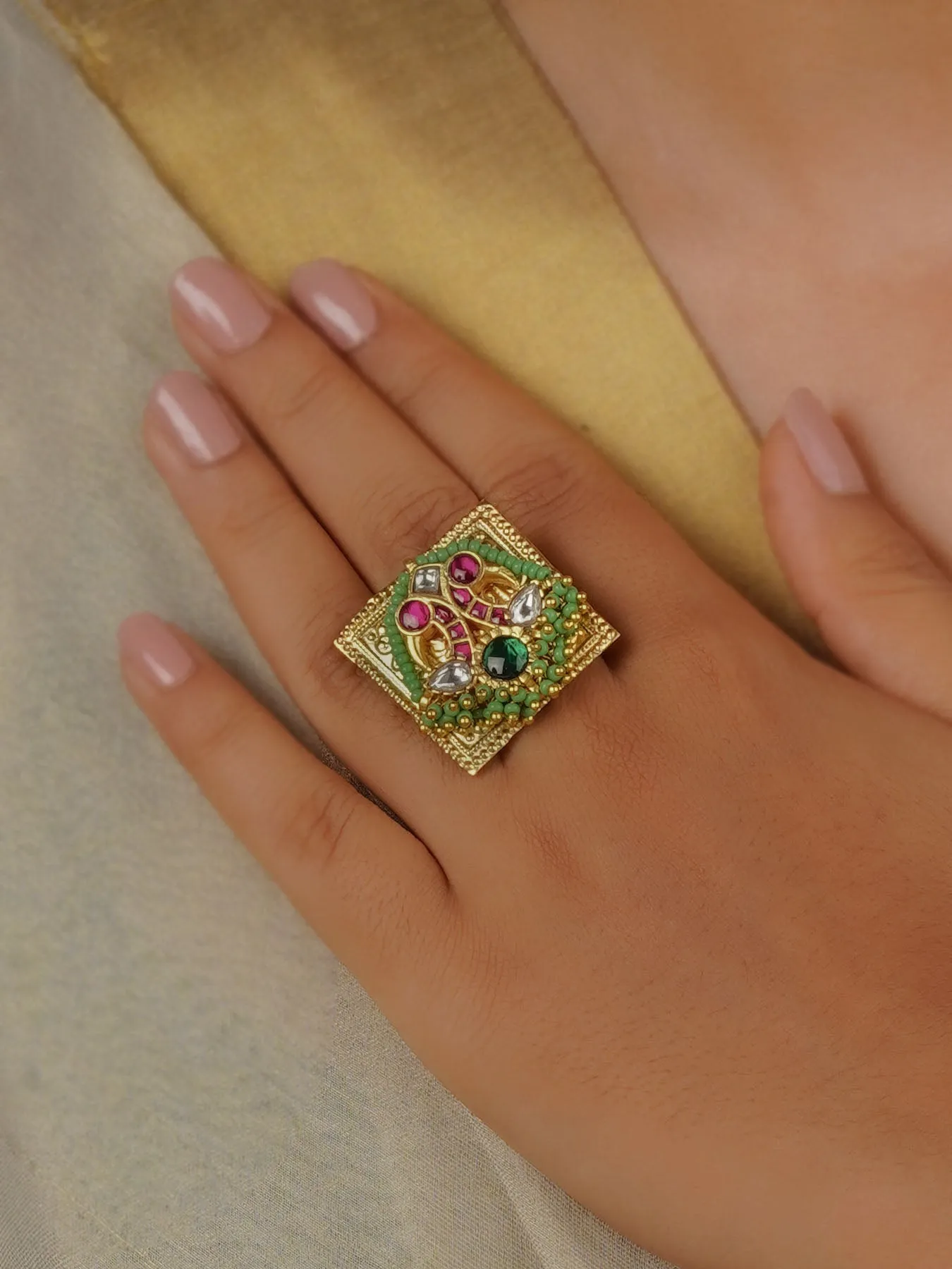 Multicolor Gold Plated Mishr Ring - MR-RNG35M