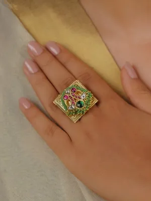 Multicolor Gold Plated Mishr Ring - MR-RNG35M