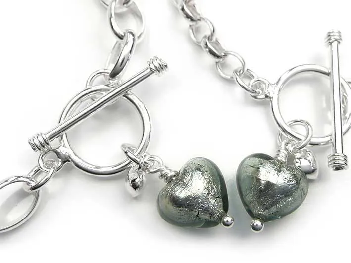 Murano Glass Heart Bracelet - Black Diamond