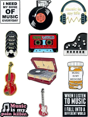 Music Enamel Pins Set of 12  Fun Metal Lapel Pins for Backpacks, Jackets, Hats & More  Collectible Music-Themed Accessories  Unique Gift for Musicians & Pin Collectors