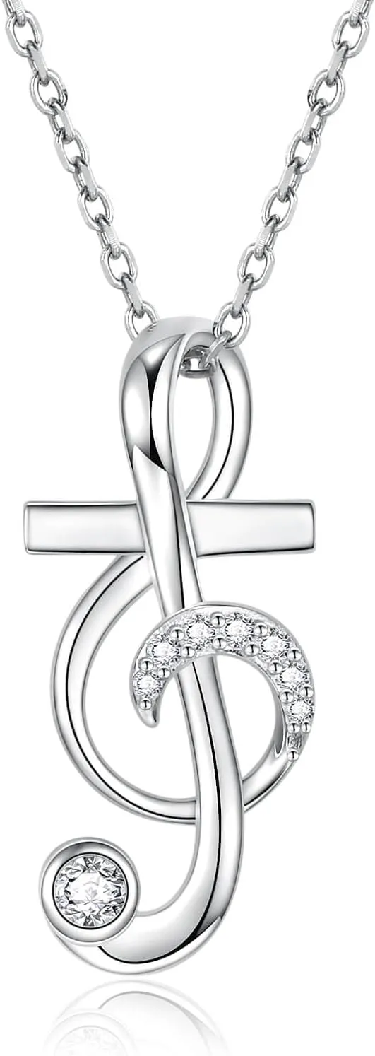 Music Note Necklace Earrings for Women Sterling Silver Classic Treble Clef Music Pendant Musical Jewelry Graduation Gifts for Musician Music Student