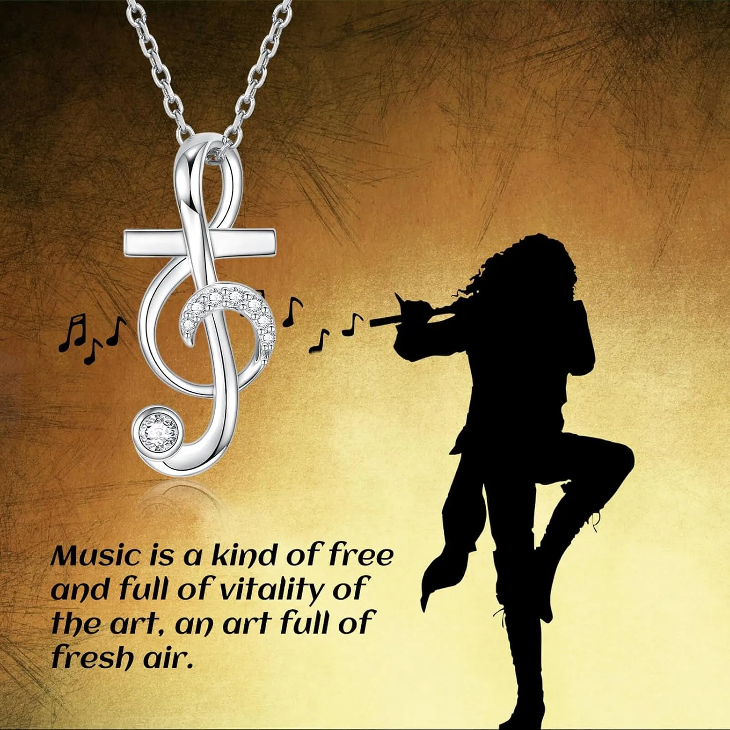 Music Note Necklace Earrings for Women Sterling Silver Classic Treble Clef Music Pendant Musical Jewelry Graduation Gifts for Musician Music Student
