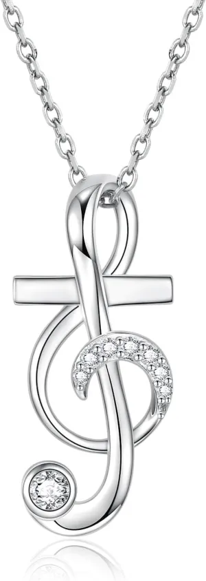 Music Note Necklace Earrings for Women Sterling Silver Classic Treble Clef Music Pendant Musical Jewelry Graduation Gifts for Musician Music Student