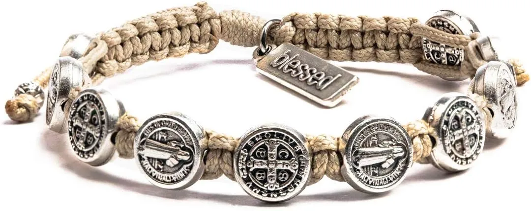 My Saint My Hero Benedictine Blessing Bracelets  Handwoven Spiritual Protection with Medals Hand-Cast In Italy at Sacred Site