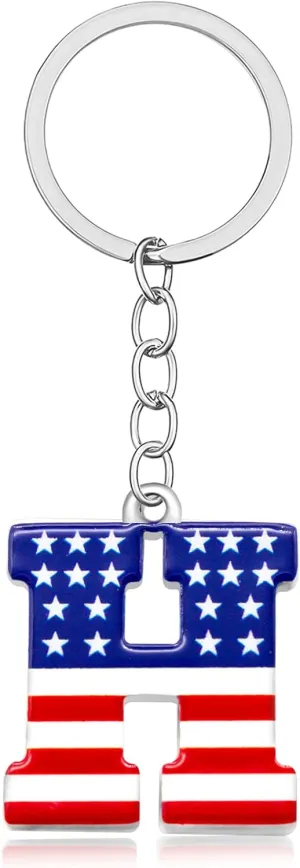 Nanafast 4th of July Initial Keychain Stainless Steel American Flag Letter Keychain Patriotic Charm Keyring