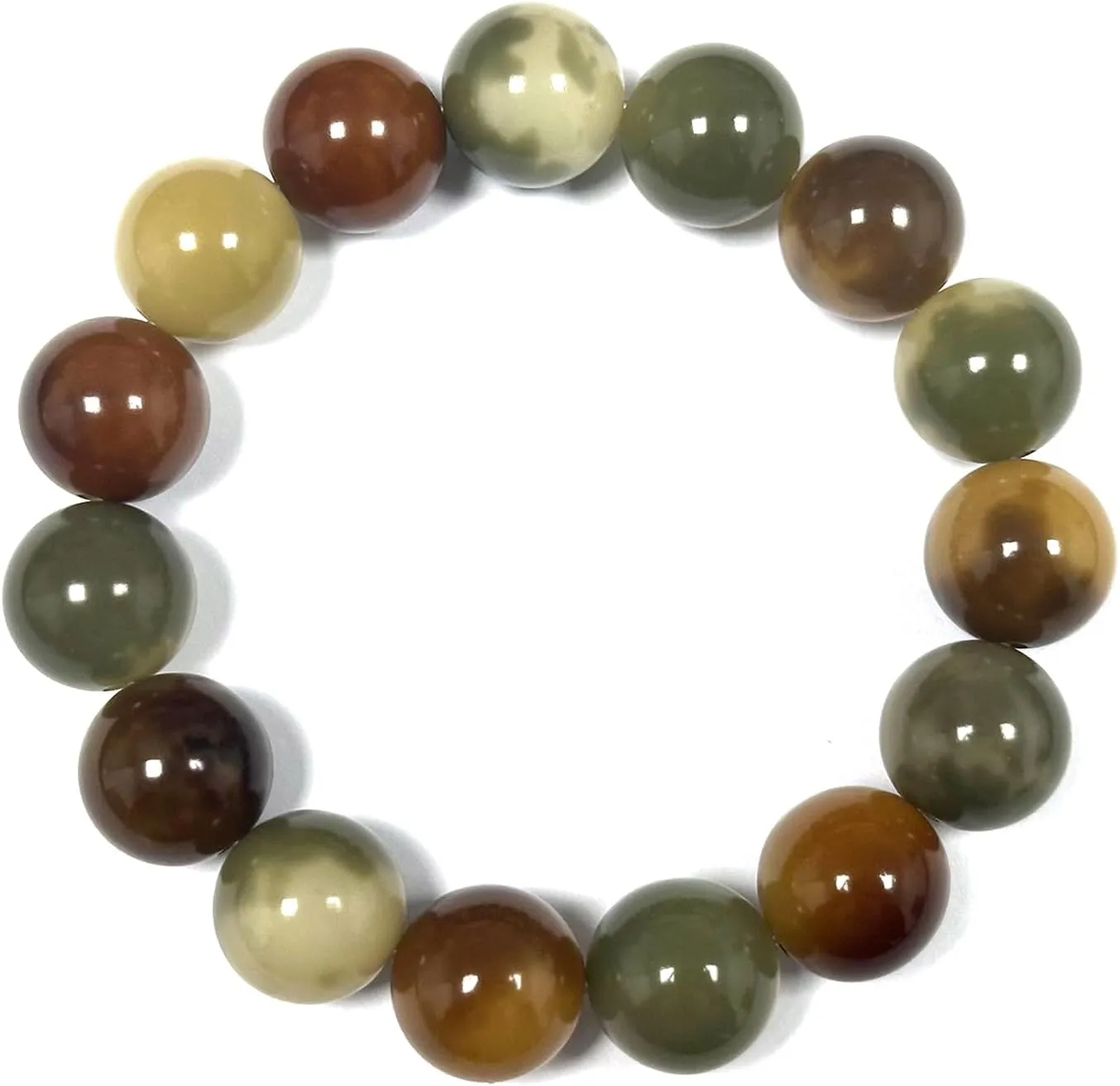 Natural Flower Skin Jade Bodhi Beads Bracelet for Men 14mm Warm & Moist Like Jade Bodhi Root 7.9in Retro Chinese Style Buddhist Bracelet (1Pc)