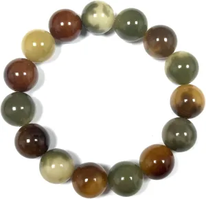 Natural Flower Skin Jade Bodhi Beads Bracelet for Men 14mm Warm & Moist Like Jade Bodhi Root 7.9in Retro Chinese Style Buddhist Bracelet (1Pc)