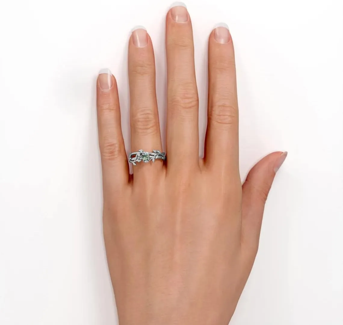 Natural Moss Agate Ring 925 Sterling Silver Green Moss Agate Ring Promise Ring Engagement Wedding Jewelry Gift for Women