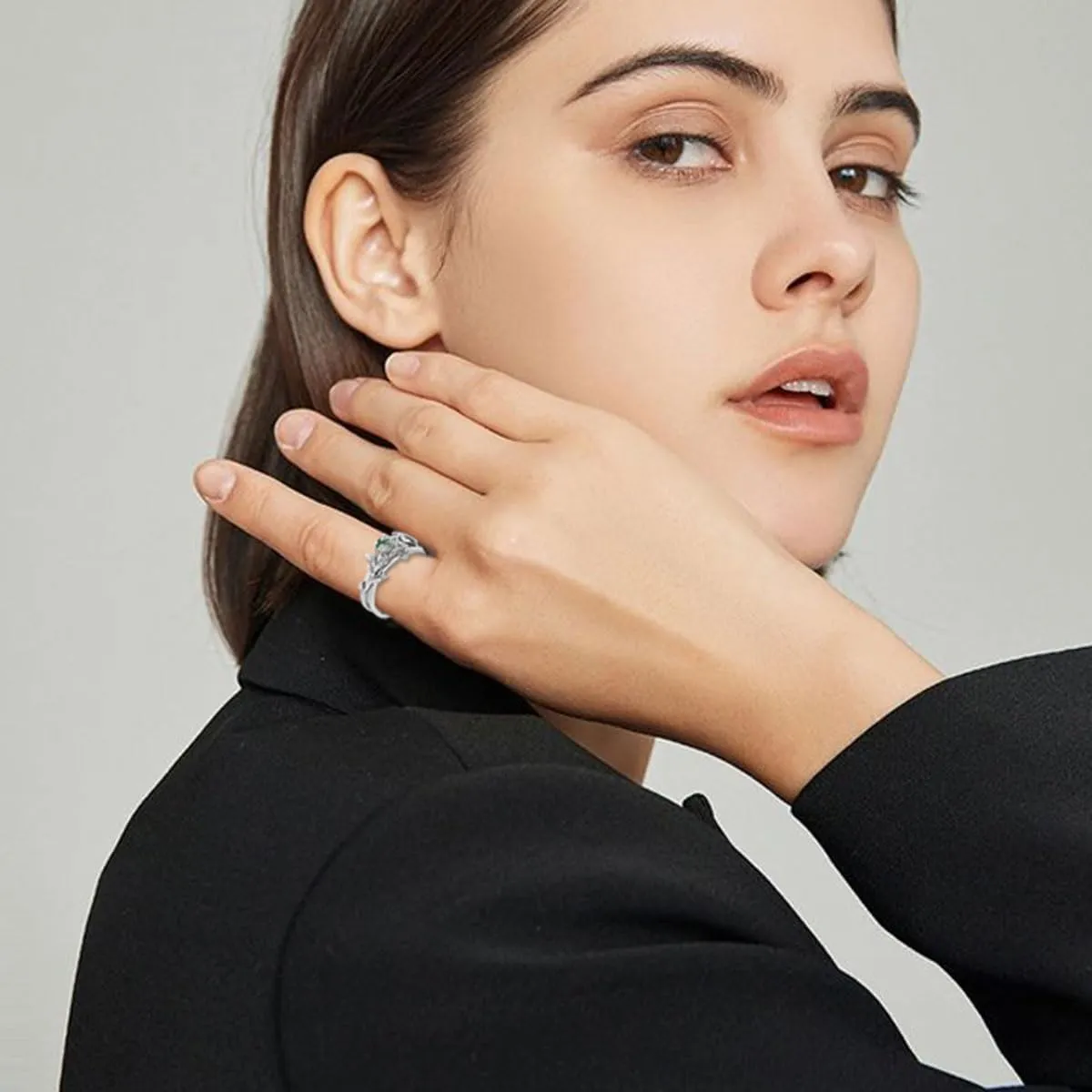 Natural Moss Agate Ring 925 Sterling Silver Green Moss Agate Ring Promise Ring Engagement Wedding Jewelry Gift for Women