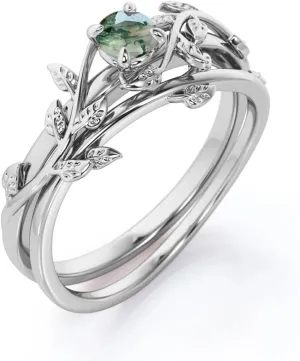 Natural Moss Agate Ring 925 Sterling Silver Green Moss Agate Ring Promise Ring Engagement Wedding Jewelry Gift for Women