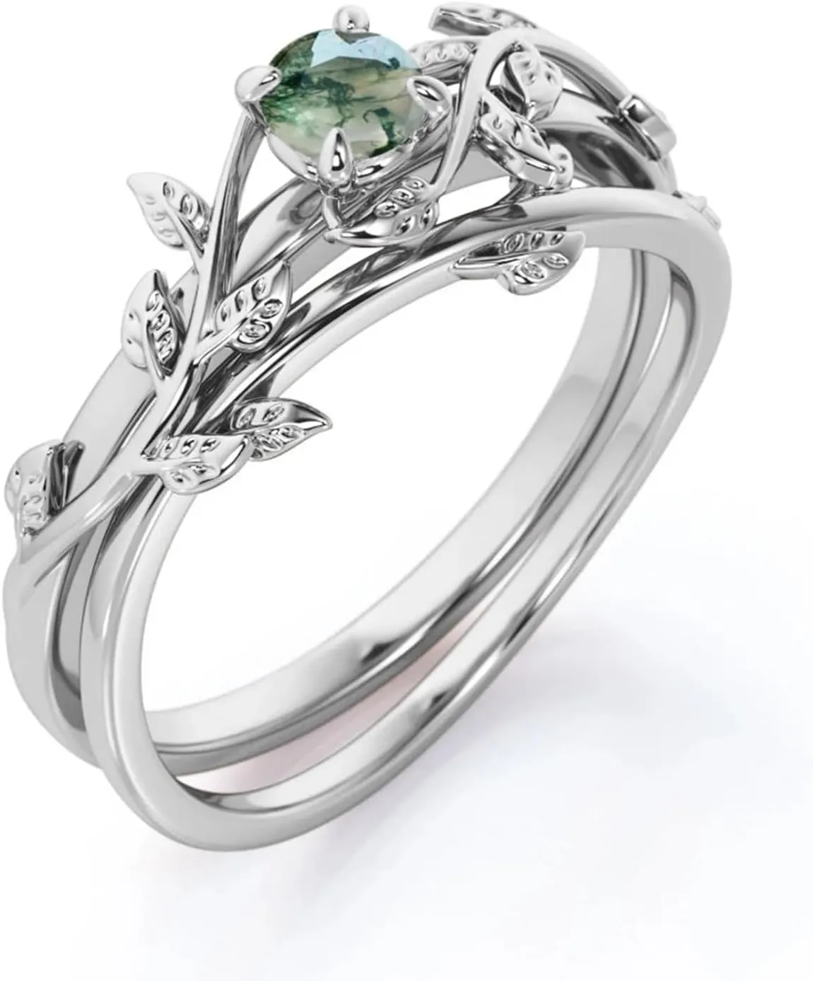 Natural Moss Agate Ring 925 Sterling Silver Green Moss Agate Ring Promise Ring Engagement Wedding Jewelry Gift for Women