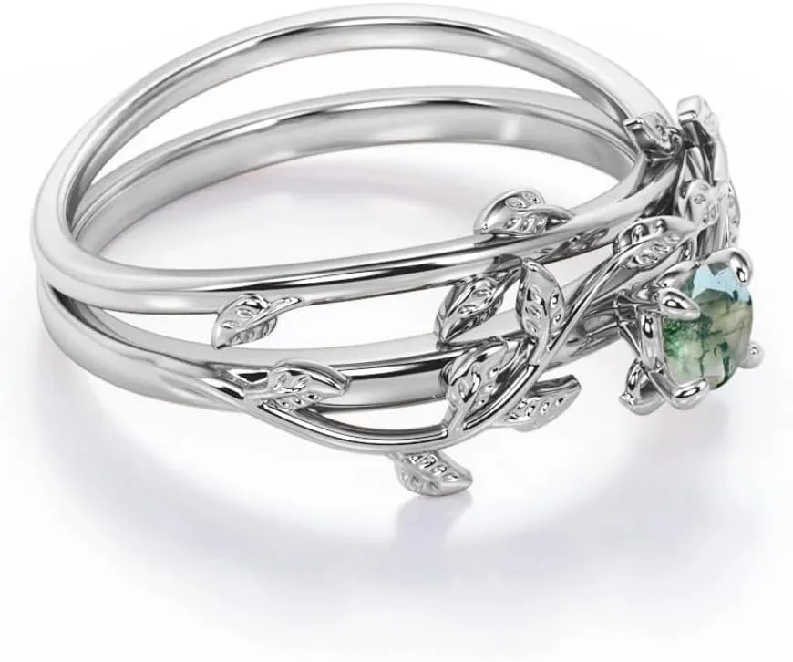 Natural Moss Agate Ring 925 Sterling Silver Green Moss Agate Ring Promise Ring Engagement Wedding Jewelry Gift for Women