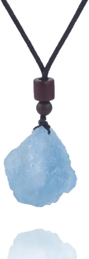 Natural Raw Aquamarine Necklace For Men Women, Rough Healing Gemstone Pendant Big Piece Crystal Blue, Jewelry Gift for Him for Her