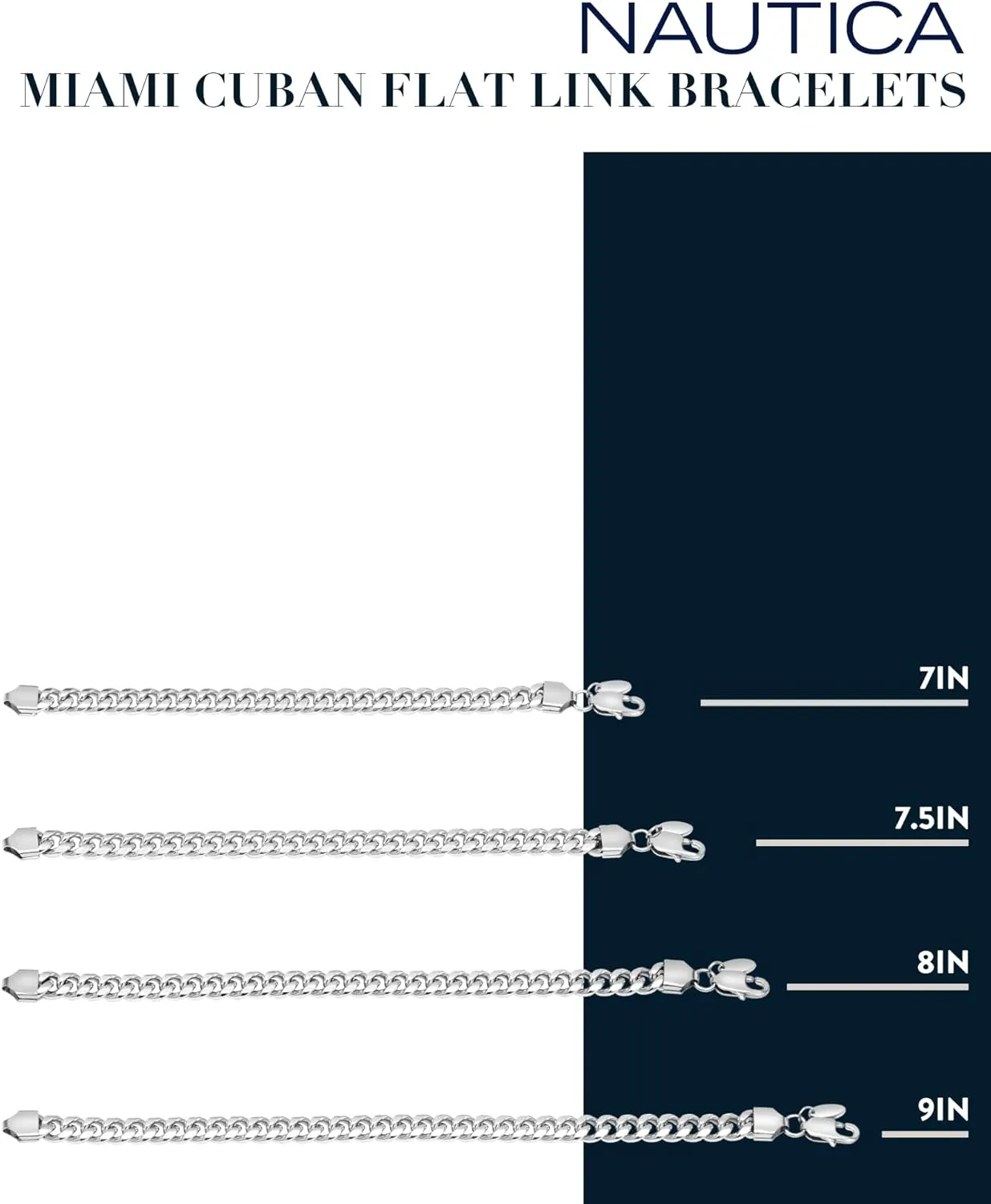 Nautica Men's Bracelet  Stainless Steel Miami Cuban Flat Link Chain Bracelet