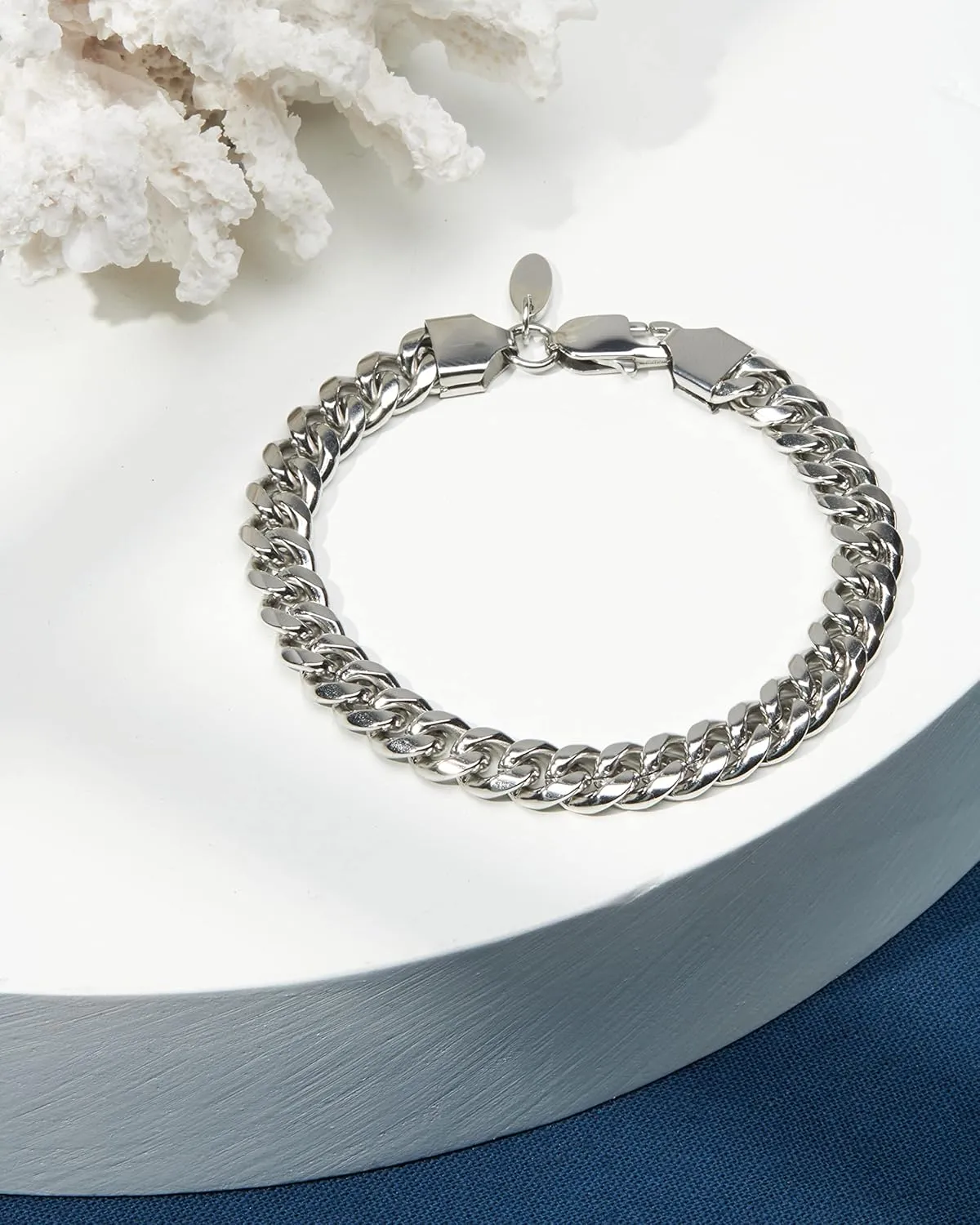 Nautica Men's Bracelet  Stainless Steel Miami Cuban Flat Link Chain Bracelet