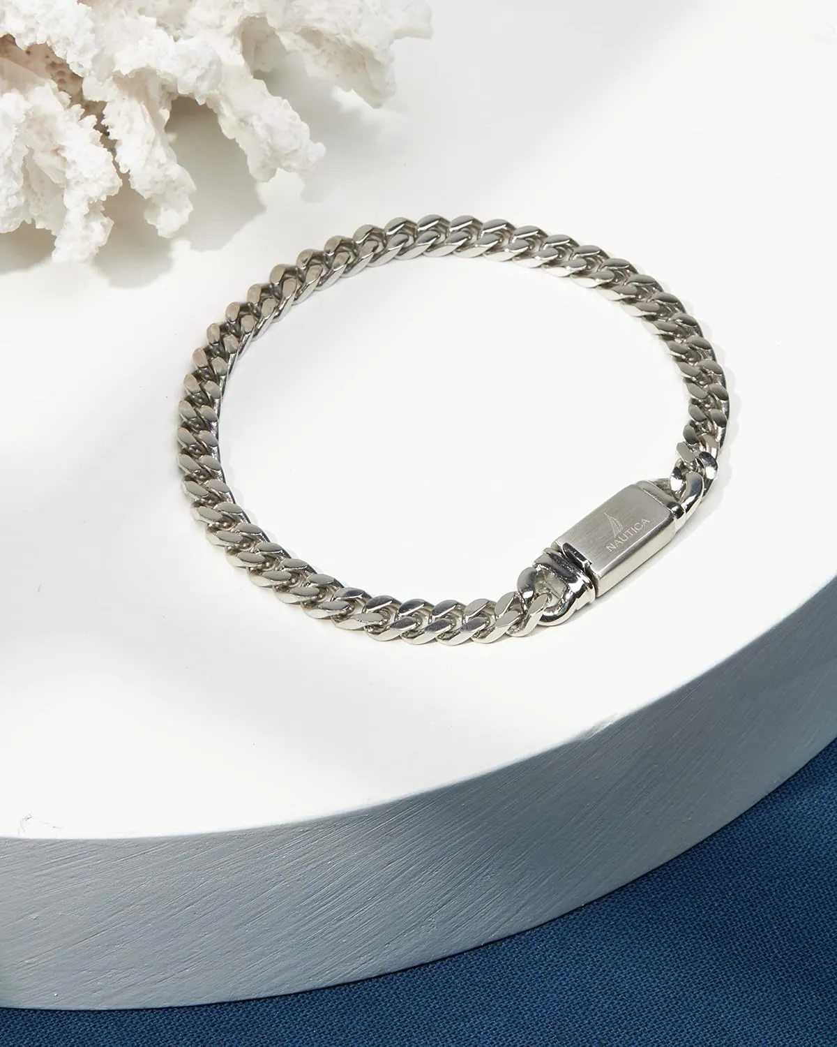 Nautica Mens BraceletOxidized Stainless Steel Curb Link Chain Bracelet for Women and Men