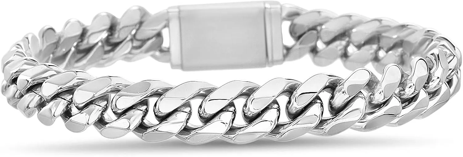 Nautica Stainless Steel Bracelet for Men 10mm Cuban Link Chain 8.5 Inch
