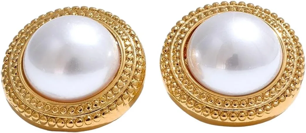 New 2025 Korean Imitation Pearls Round Stud Earrings Allergic Elegant Classic Daily Fashion Gold&Platinum Pvd Plated Jewelry Fashion Accessories Creative Gift