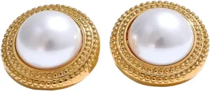 New 2025 Korean Imitation Pearls Round Stud Earrings Allergic Elegant Classic Daily Fashion Gold&Platinum Pvd Plated Jewelry Fashion Accessories Creative Gift