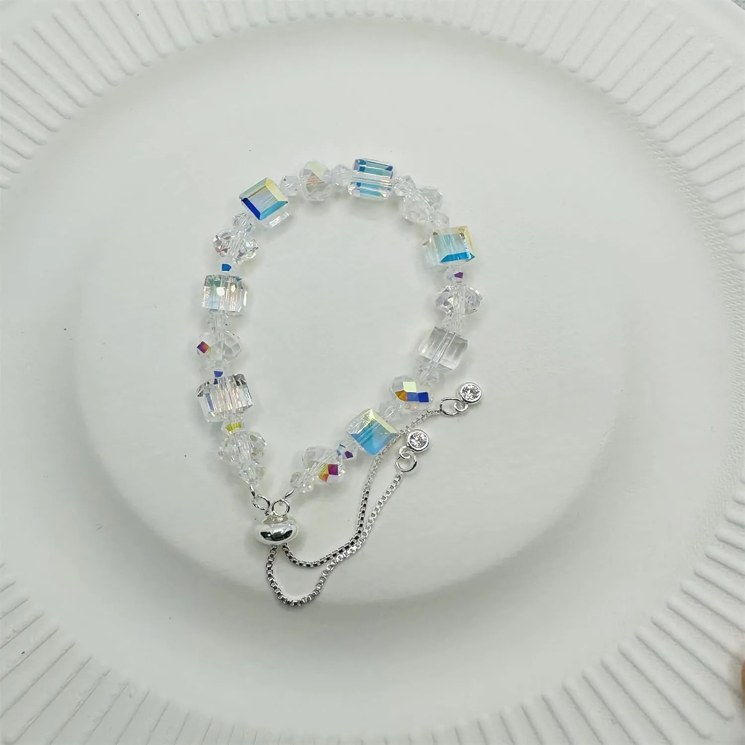 New Designed Iridescent Crystal Beaded Bracelet with Dangling Charms And Women's Gifts.The Sugar Austrian Crstal Bracelet is a Delicate Gorgeous Bracelet for Lady With Adjustable Elasticity