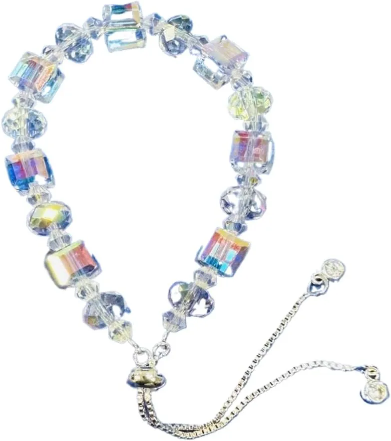 New Designed Iridescent Crystal Beaded Bracelet with Dangling Charms And Women's Gifts.The Sugar Austrian Crstal Bracelet is a Delicate Gorgeous Bracelet for Lady With Adjustable Elasticity