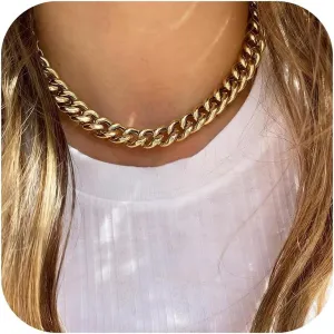 NOKMIT Chunky Cuban Link Curb Chain Necklace for Women Men Dainty 18K Gold Silver Tone Choker Thick Trendy Statement Diamond Cut Punk Hip Hop Cuban Chain Jewelry Gifts Unisex Size 5mm/9mm/13mm/16mm
