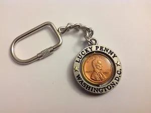 Novelty Washington D.C. Lucky Penny Spinning Centre Key Chain, Washington D.C. Souvenirs (Silver)