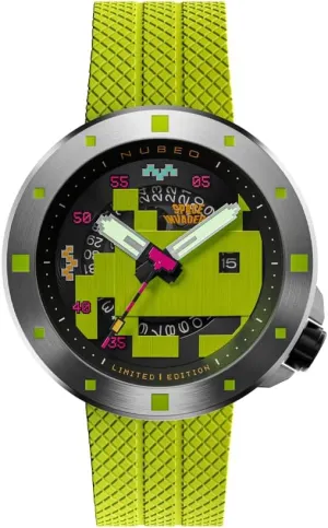 Nubeo Cassini Space Invaders Mens Watch - Japanese Automatic Movement, 50mm Stainless Steel Case, Water Resistant 50m, Silicone Strap, NB-6103 - Limited Edition