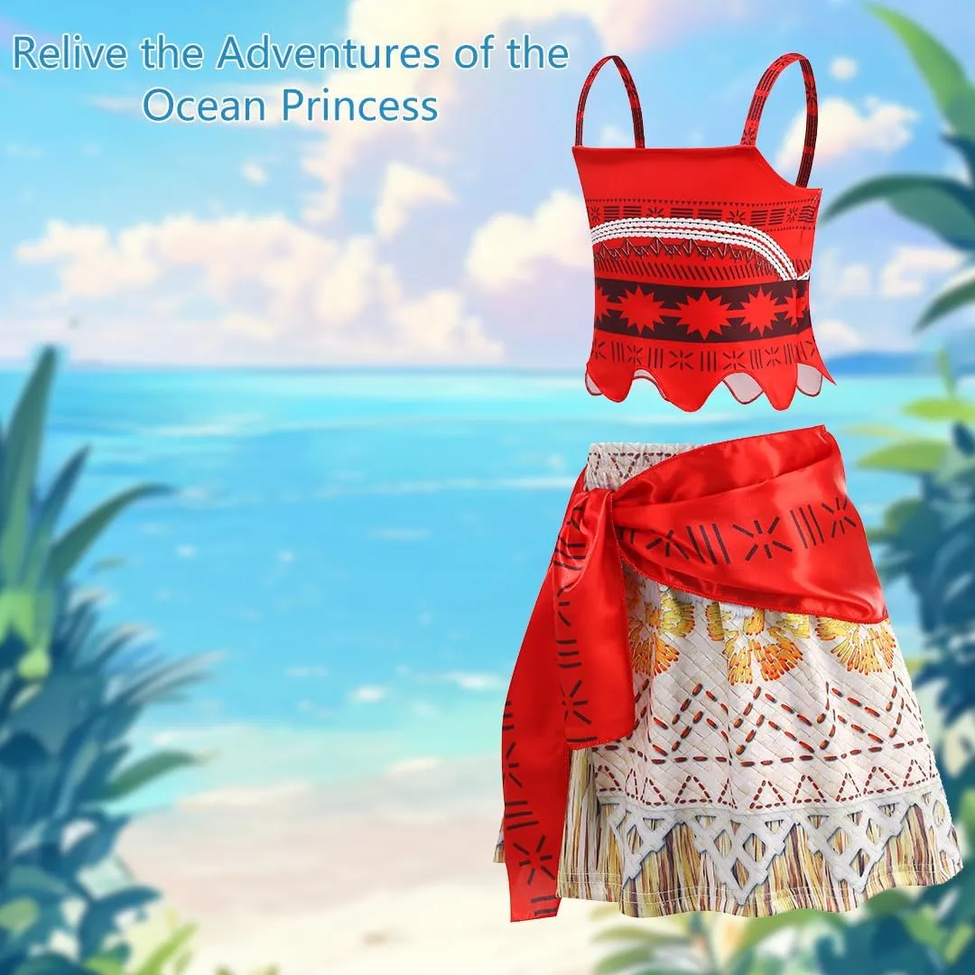 Ocean Princess Dress for Girls with Flower Crown, Shell Necklace & Hair Clip, Sparkly Party Outfit for Ages 3-9