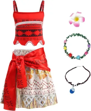 Ocean Princess Dress for Girls with Flower Crown, Shell Necklace & Hair Clip, Sparkly Party Outfit for Ages 3-9