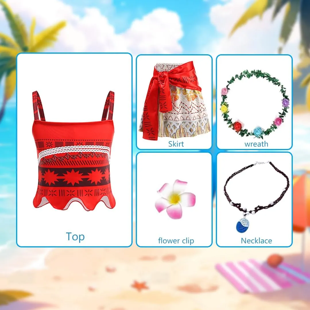 Ocean Princess Dress for Girls with Flower Crown, Shell Necklace & Hair Clip, Sparkly Party Outfit for Ages 3-9