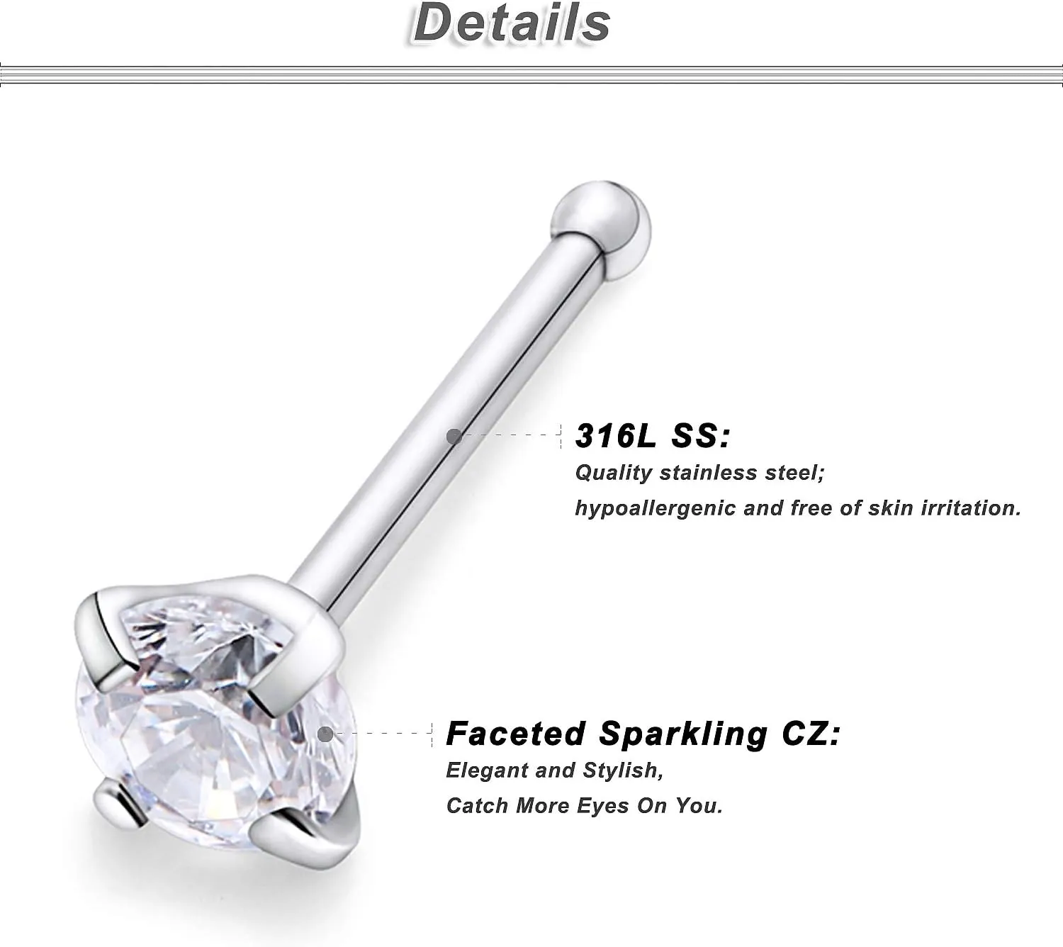 Ocptiy 18G 20G Nose Rings Studs Nose Hoops 316L Surgical Steel Hypoallergenic Silver Nose Piercings Straight Screw L Shaped Nostril Nose Rings Piercing Jewelry for Women Men 20Pcs-28Pcs